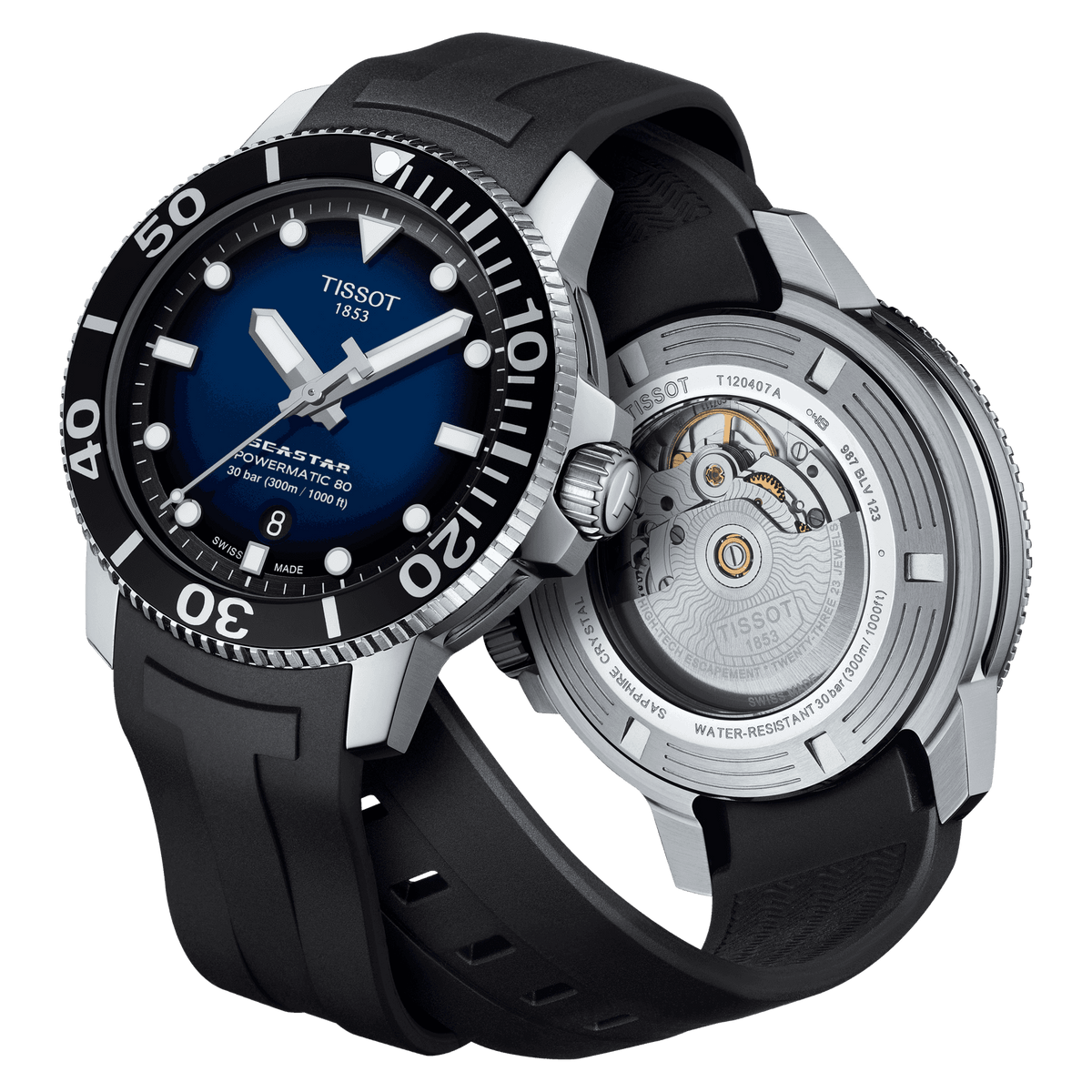 Tissot Seastar 1000 Powermatic 80 in Rubber Strap