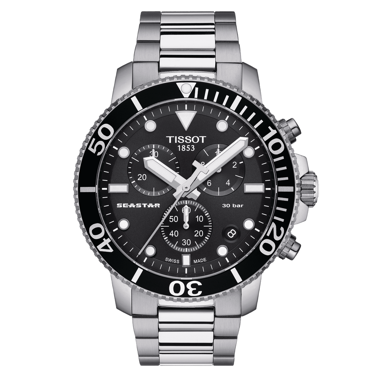 Tissot Seastar 1000 Chronograph in Steel Bracelet, black dial