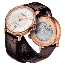 Load image into Gallery viewer, Tissot Carson Premium Powermatic 80 Rose Gold PVD case in leather strap