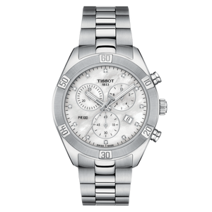 Tissot PR 100 Sport Chic Chronograph with diamonds in steel bracelet