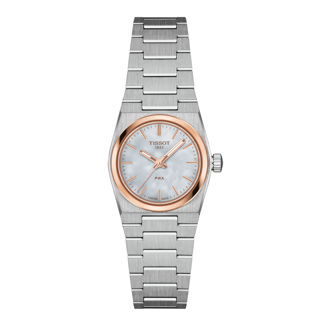 Tissot PRX 25mm in White MOP Dial, Stainless Steel Case with Rose Gold PVD