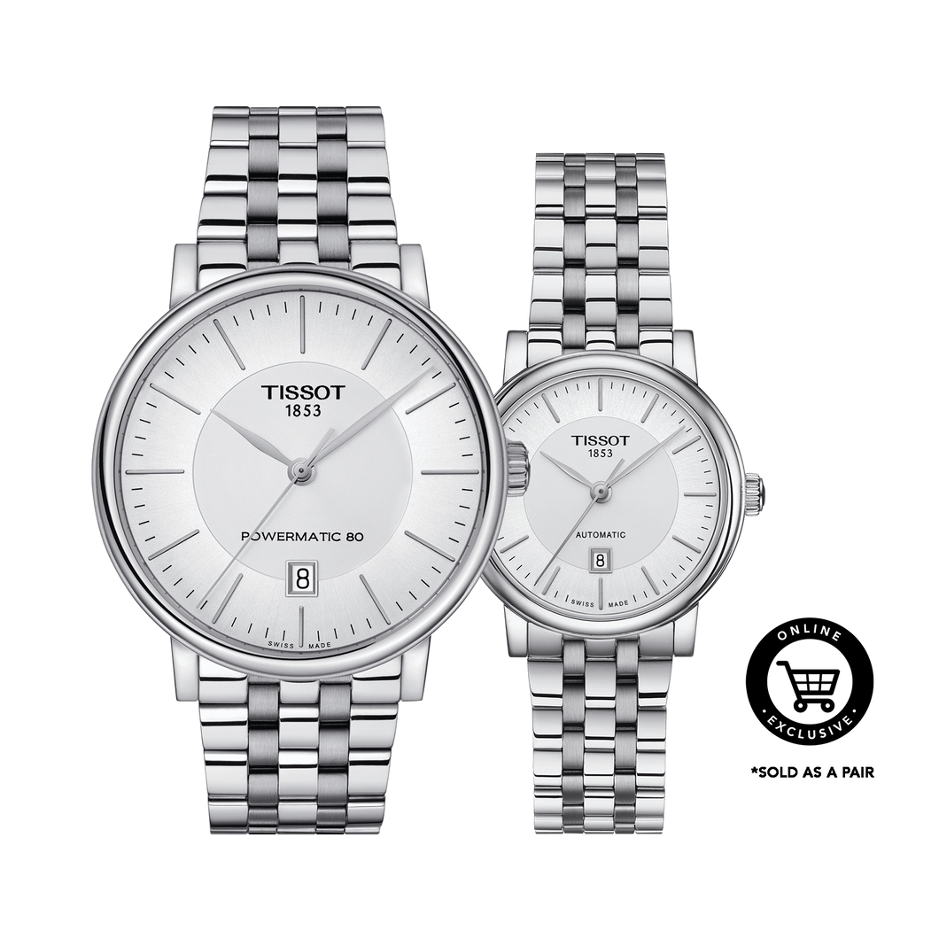 Pair B: Tissot Carson Premium Auto Lady T122.207.11.031.00 & Powermatic 80 Gents T122.407.11.031.00