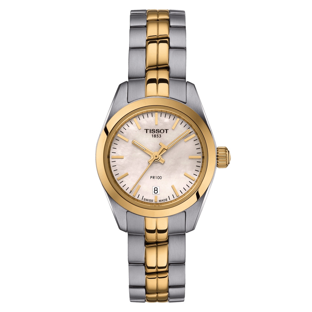 Tissot PR 100 Lady Small 25MM in Yellow Gold 2Tone White MOP dial