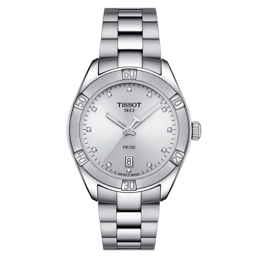 Tissot PR 100 Sport Chic with diamonds in steel bracelet