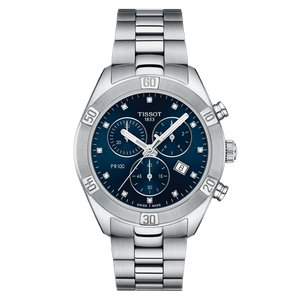 Tissot PR 100 Sport Chic Chronograph with diamonds in steel bracelet