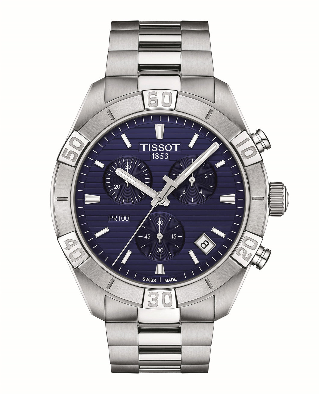 Tissot PR 100 Sport Gent Chronograph, blue dial in steel b'let