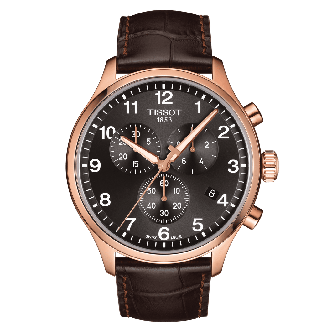 Tissot Chrono XL Classic Rose Gold PVD case in leather strap
