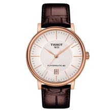 Load image into Gallery viewer, Tissot Carson Premium Powermatic 80 Rose Gold PVD case in leather strap
