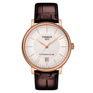 Tissot Carson Premium Powermatic 80 Rose Gold PVD case in leather strap