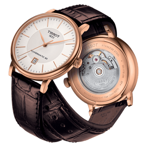 Tissot Carson Premium Powermatic 80 Rose Gold PVD case in leather strap